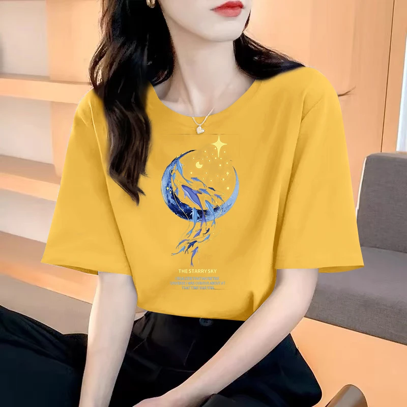 时尚印花短袖T恤女夏装新款宽松休闲显瘦别致小众设计感流行上衣