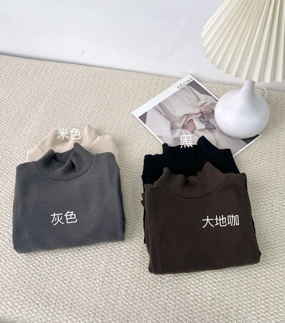 【现货48H】儿童秋冬韩版半高领百搭德绒打底衫纯色中领T