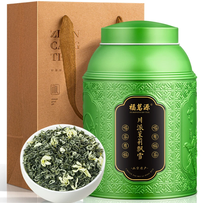 福茗源 川派茉莉飘雪 特级茉莉花茶新茶浓香型四川派飘雪罐装500g