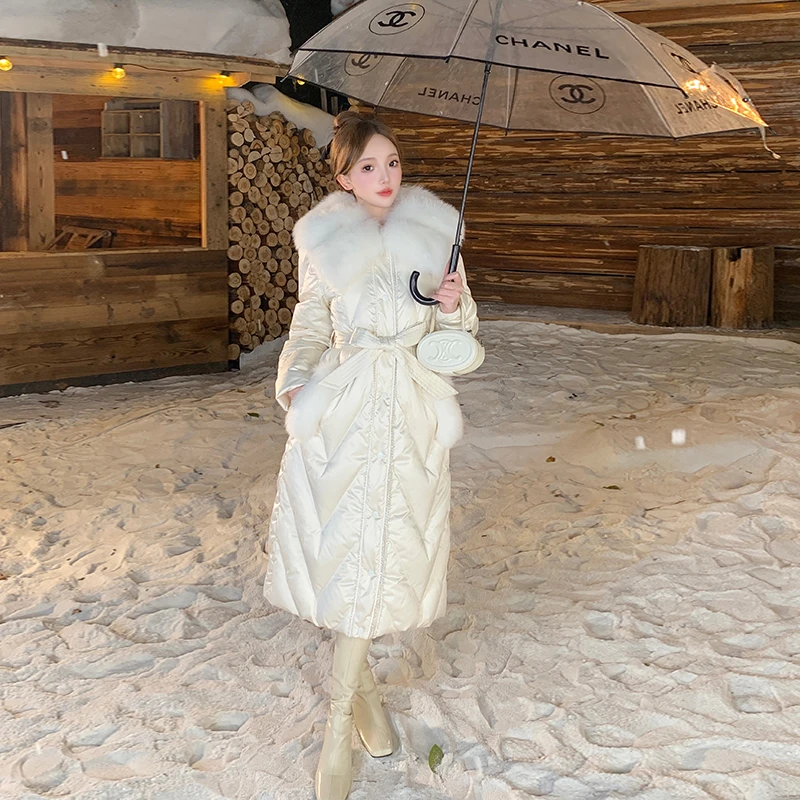 冰冰来了【夜幕流星】简约高级感可拆卸狐狸毛领羽绒服中长款26312