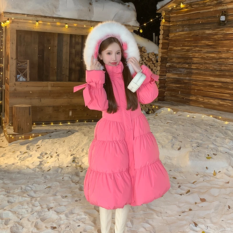 冰冰来了【糖果珍妮】甜美少女A字羽绒服长款白鸭绒外套26396