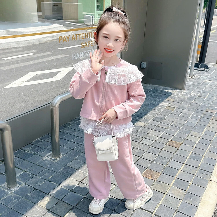 女童小香风秋季套装蕾丝花边领秋装洋气运动风儿童女宝时髦两件套