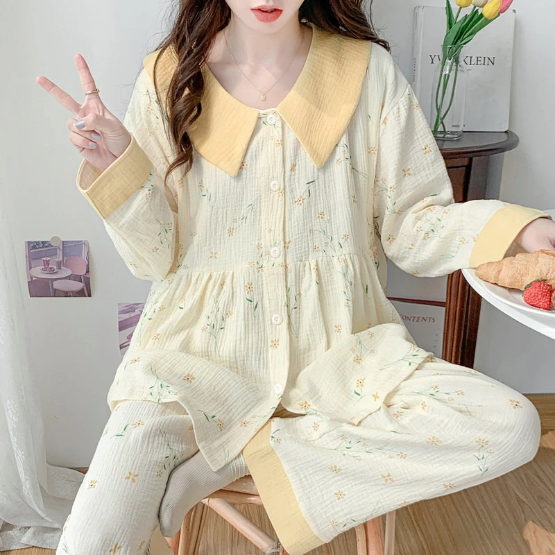 100%全棉纱布月子服夏季薄款6月7月产后纯棉哺乳夏天孕妇睡衣家居