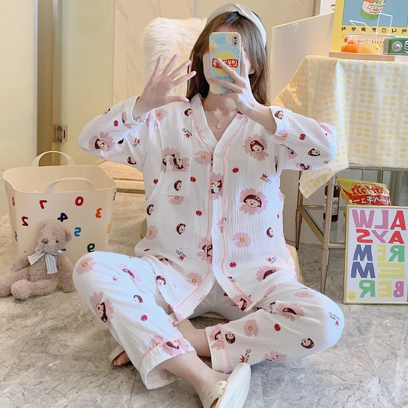 纱布睡衣月子服纯棉夏季薄款产后哺乳期孕妇夏天7月份8怀孕可外穿