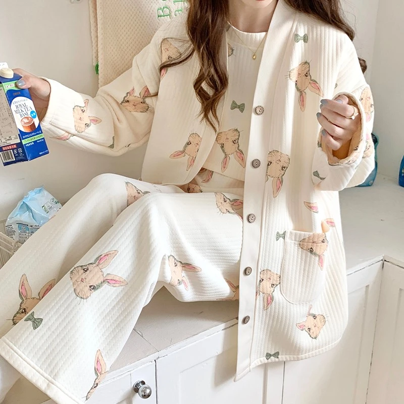 三件套空气棉月子服秋冬季产后哺乳喂奶衣孕妇专用睡衣可外穿家居