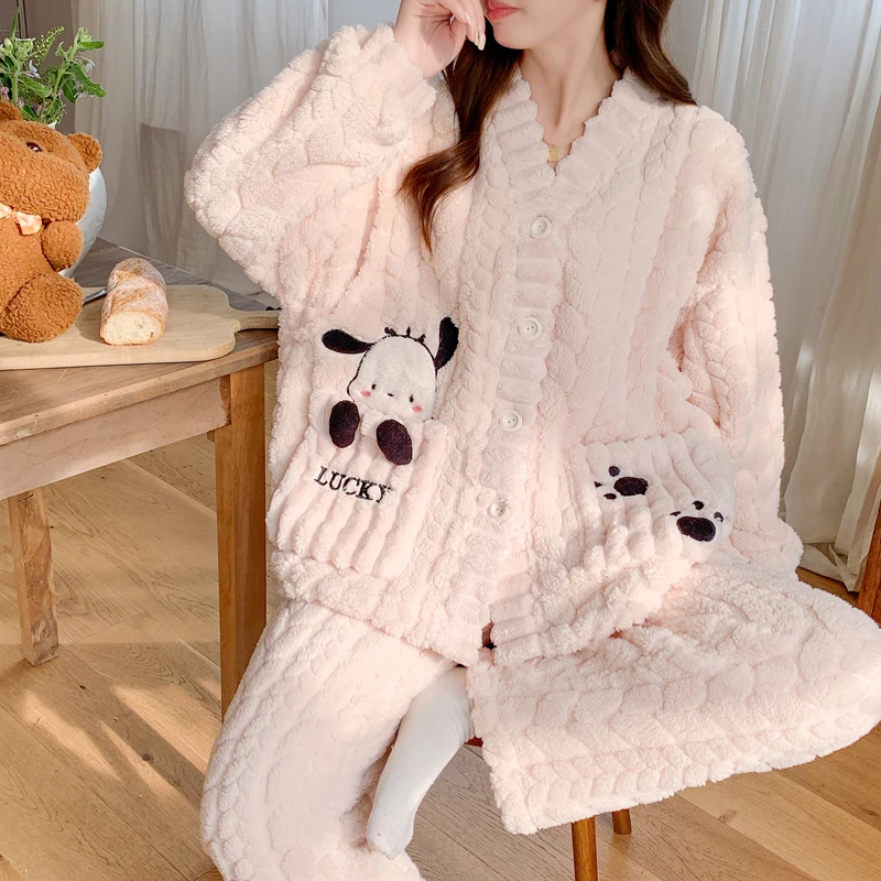孕妇睡衣秋冬季珊瑚绒加厚可外穿产后哺乳月子服10-12月份家居服
