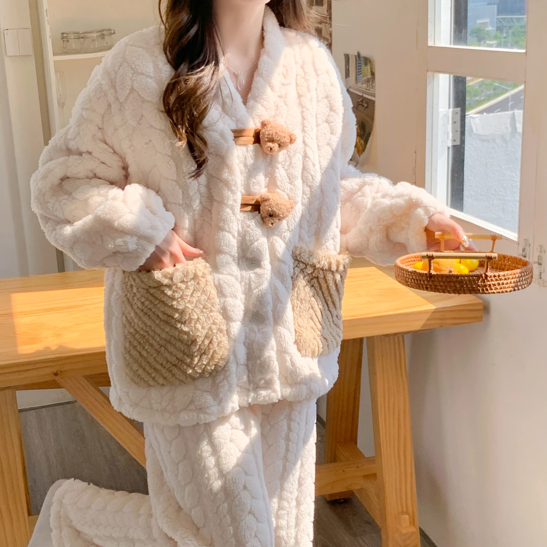 孕妇珊瑚绒加厚睡衣套装冬季产后月子服冬天保暖哺乳坐月子家居服