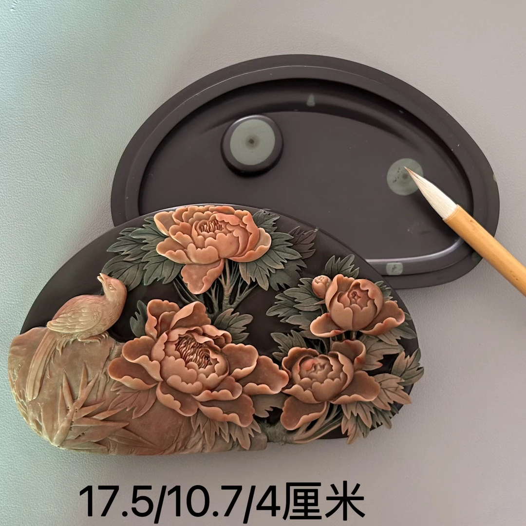 【锦上添花 花开富贵】苴却砚胭脂红盖砚