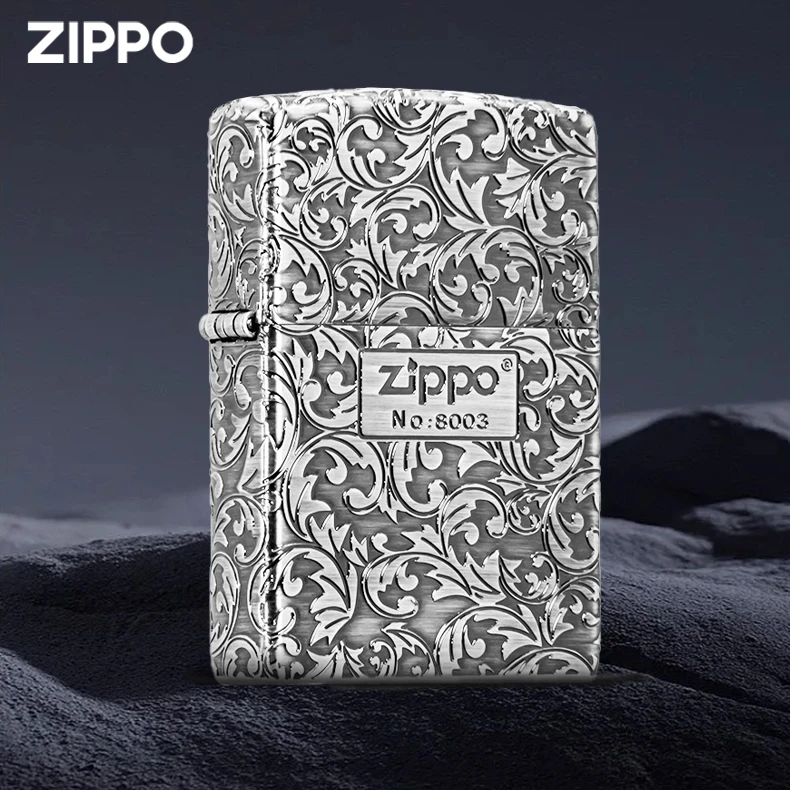 ZIPPO打火机常规熏银五面唐草中标银色精雕五面唐草防风唐草花