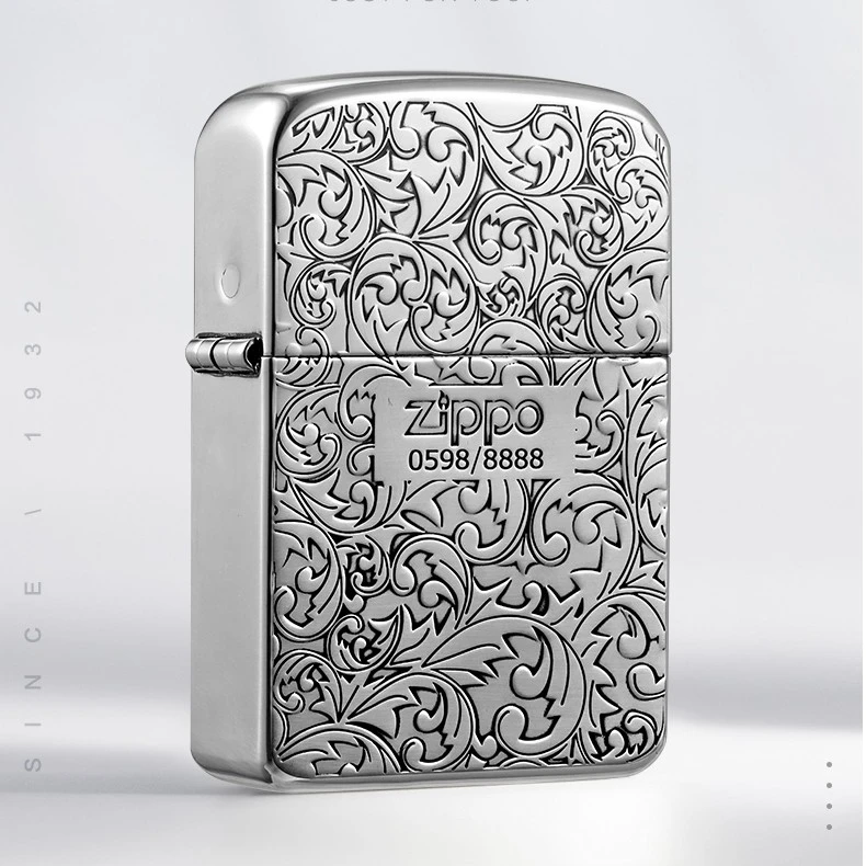 ZIPPO打火机1941复刻-底刻-古银唐草LCO-0348男士双面银色防风