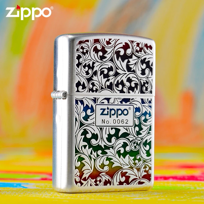 zippo打火机 熏银彩虹唐草男士双面个性银色防风原装双色DY9902SK