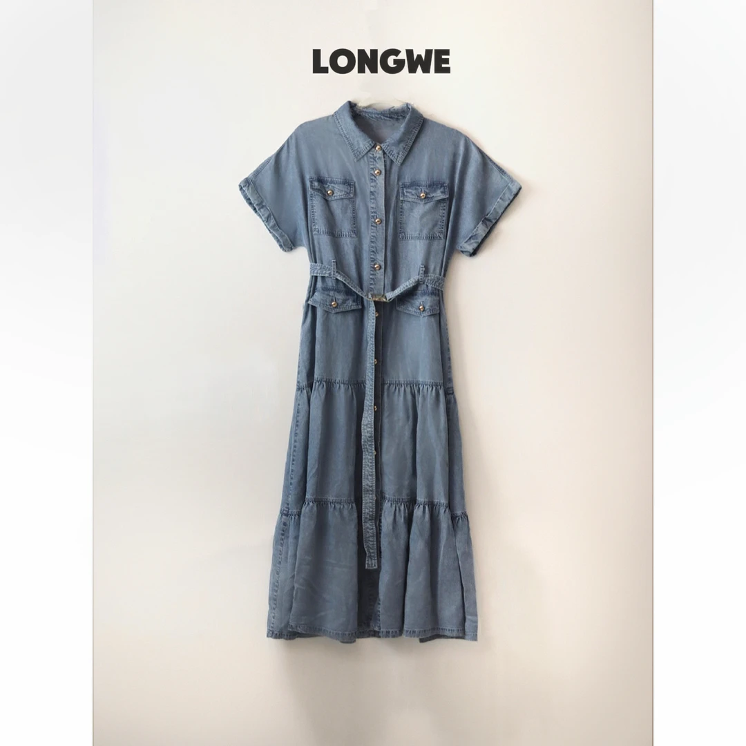 凯旋金扣牛仔连衣裙 裙子WE22011含腰带
