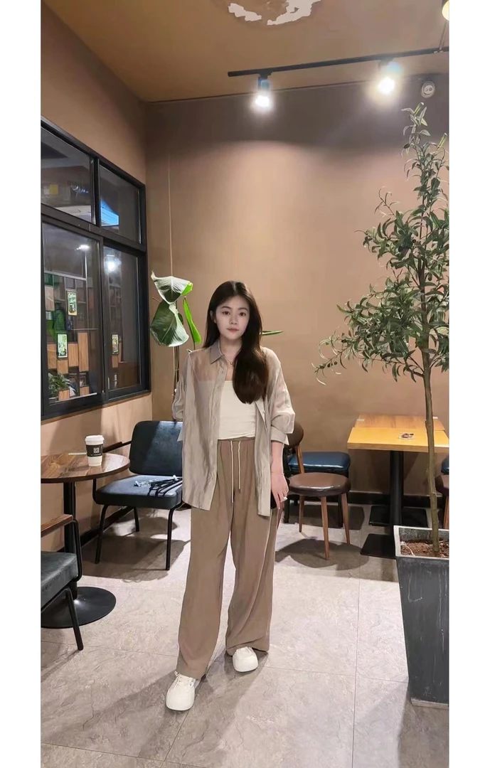 三门襟衬衫 棕 春夏时尚女士衬衫WE21058