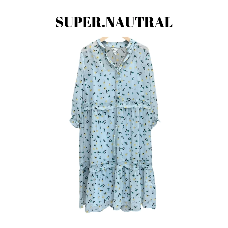 super.natural【MM302】女士印花松紧腰短袖连衣裙时尚休闲气质女裙