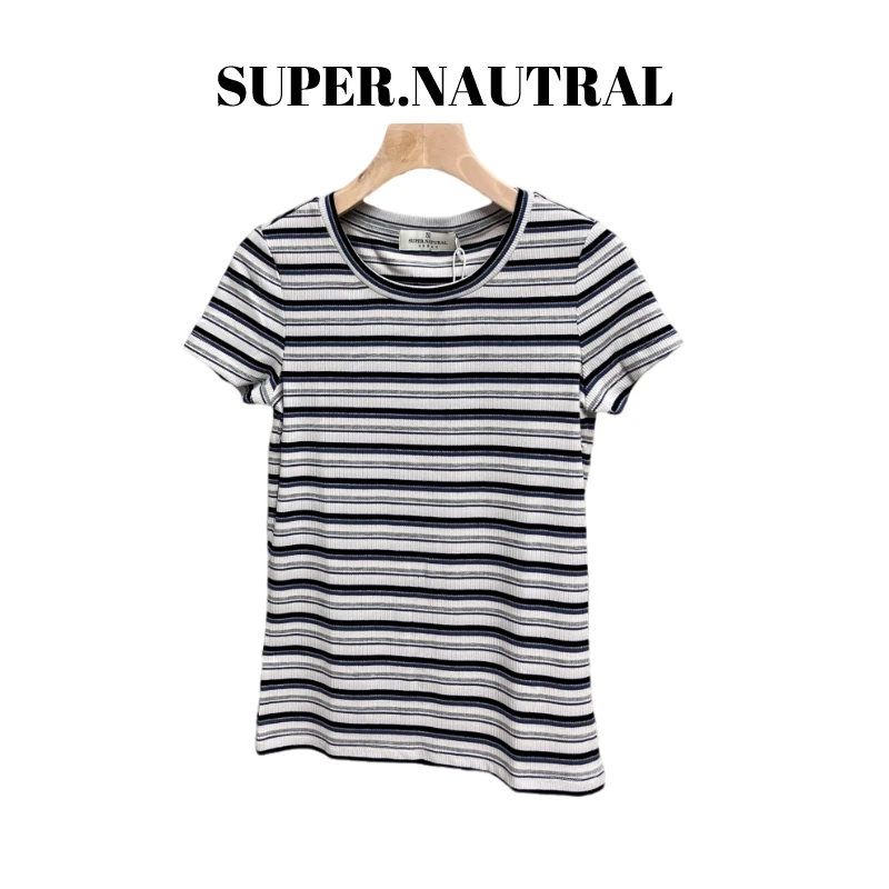 super.natural【MM311】女士简约圆领条纹T恤休闲时尚亲肤舒适短袖