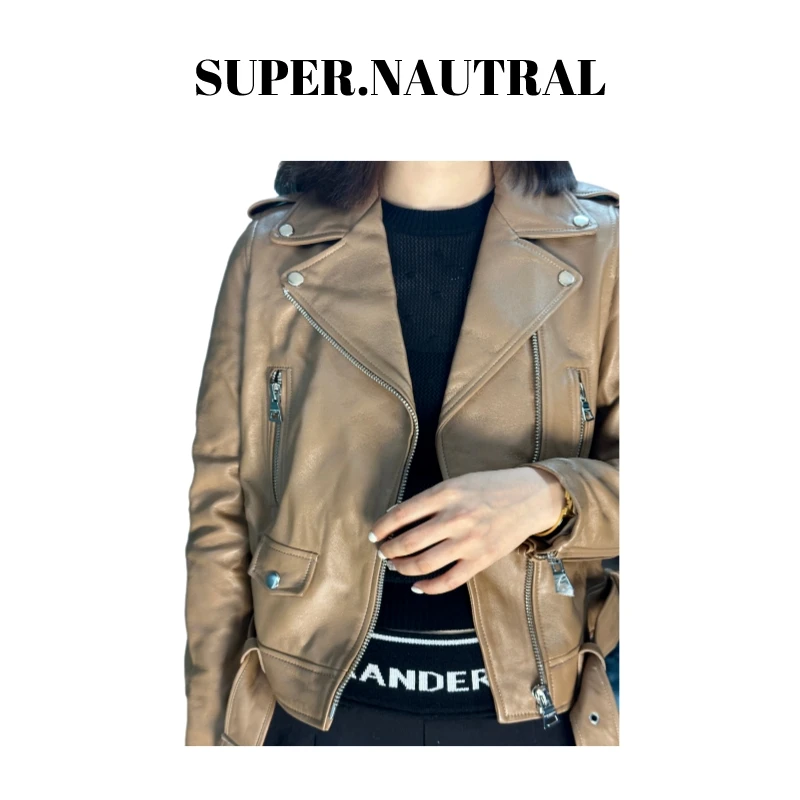 super.natural【NP10】女士休闲短款皮夹克百搭时尚经典流行皮衣