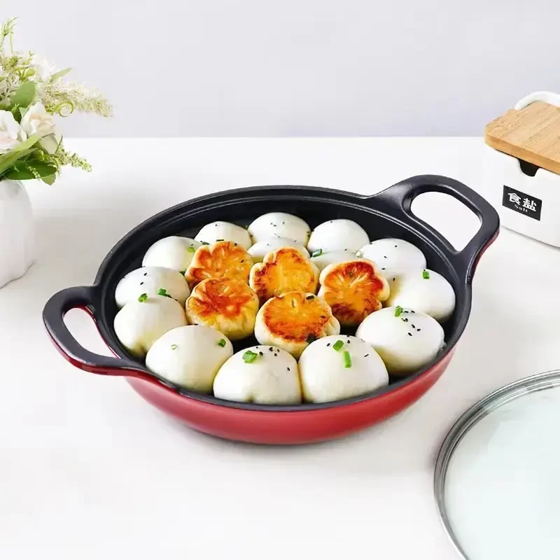 小幸福26CM无涂层翘耳煎锅铸铁厚实多用煎炒锅水煎包烙饼不生锈