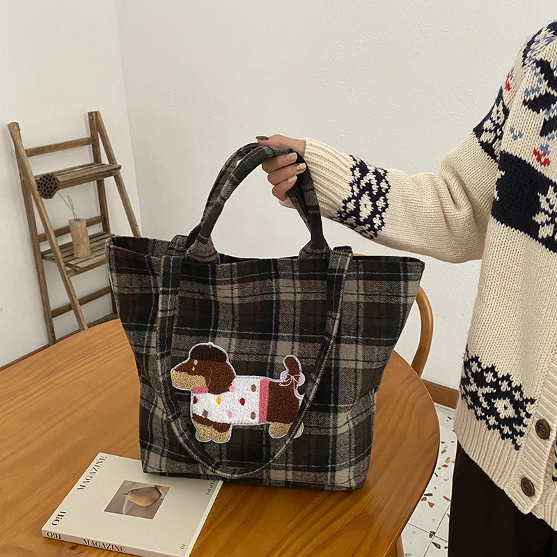 休闲大容量呢子包包女2024新款秋冬季通勤单肩包时尚手提包托特包