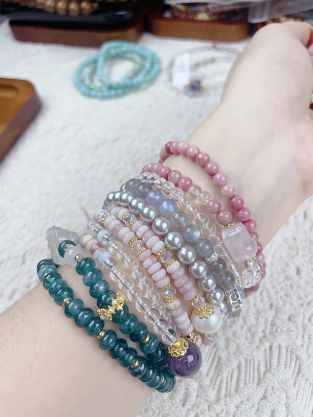 铜合金石英石手链 手工串珠成品 直播间过款51-100甜美时尚灰月光