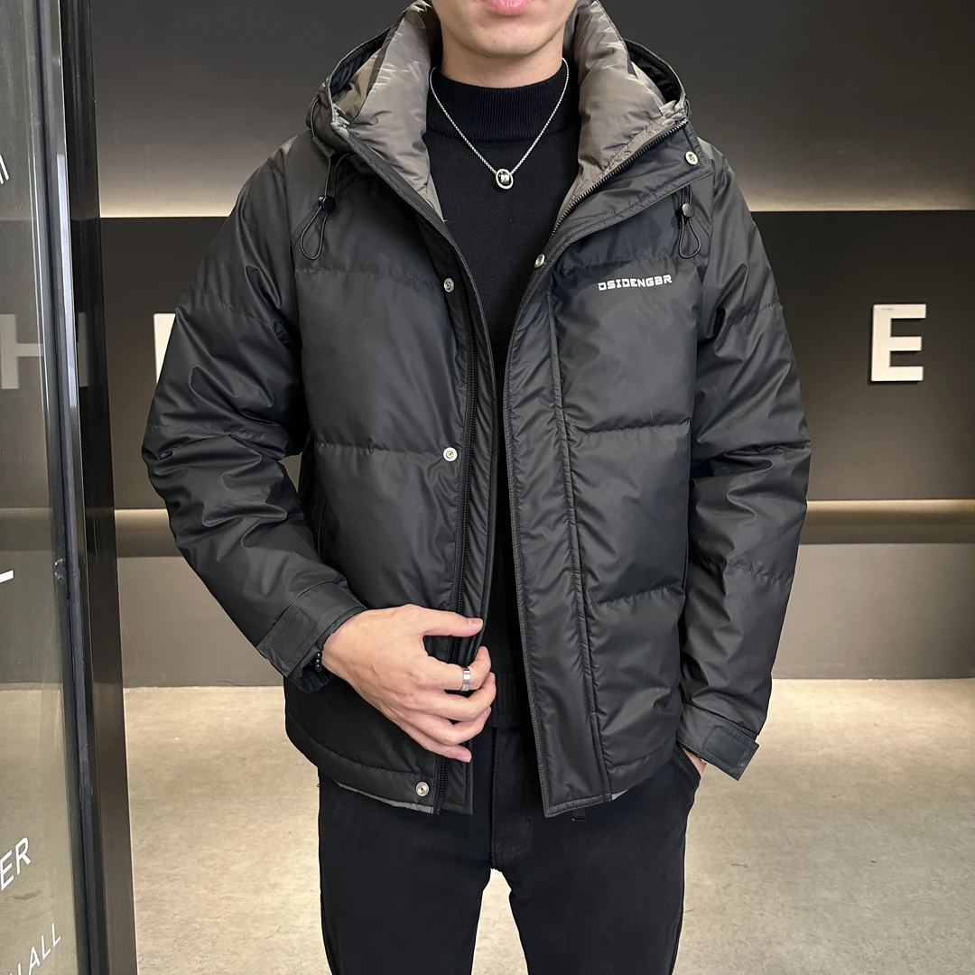 冬季休闲羽绒服男士新款连帽加厚鸭绒外套保暖时尚潮流羽绒男装