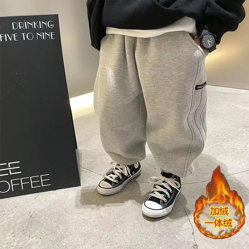 女童男童加绒裤子儿童春秋款运动裤秋冬季宝宝卫裤秋冬帅气裤子