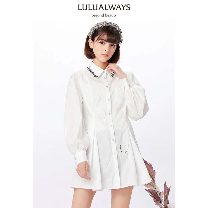 【高高甄选】LULUALWAYS春季简约字母印花短款A字连衣裙LNA5008