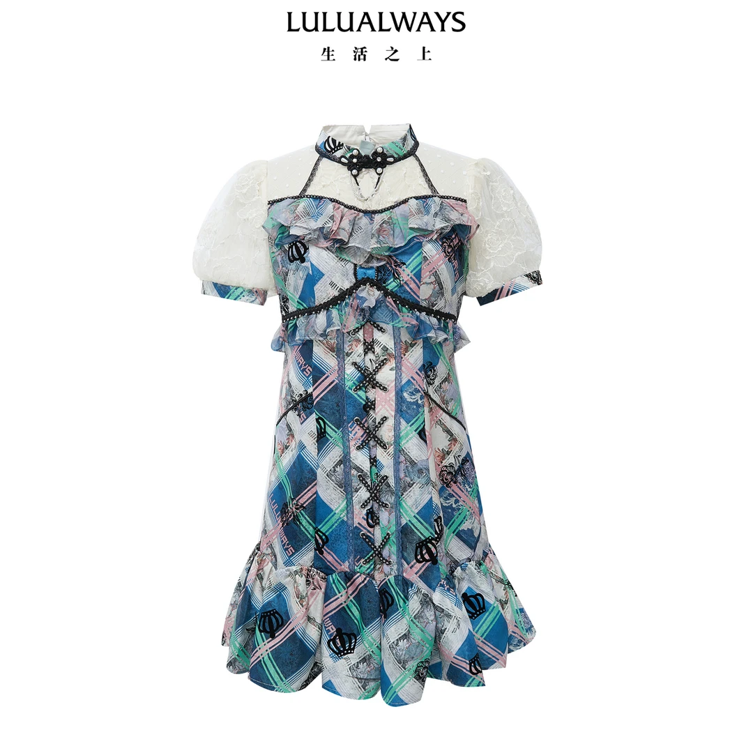 【程钱钱】LULUALWAYS【商场同款】夏季国风裙印花盘扣短款连衣裙