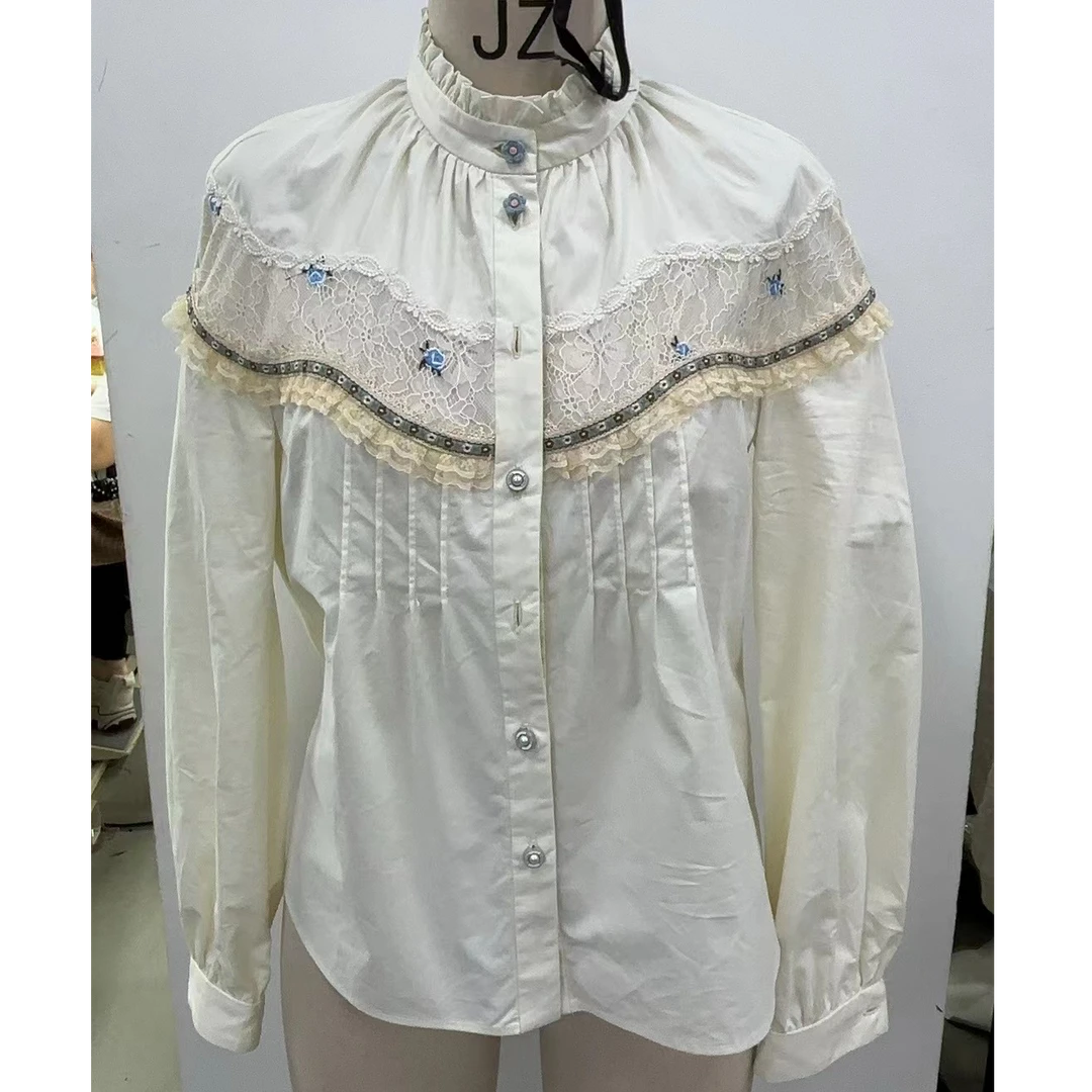 【高高甄选】EYEDOLL24冬新款蕾丝长袖白色衬衫