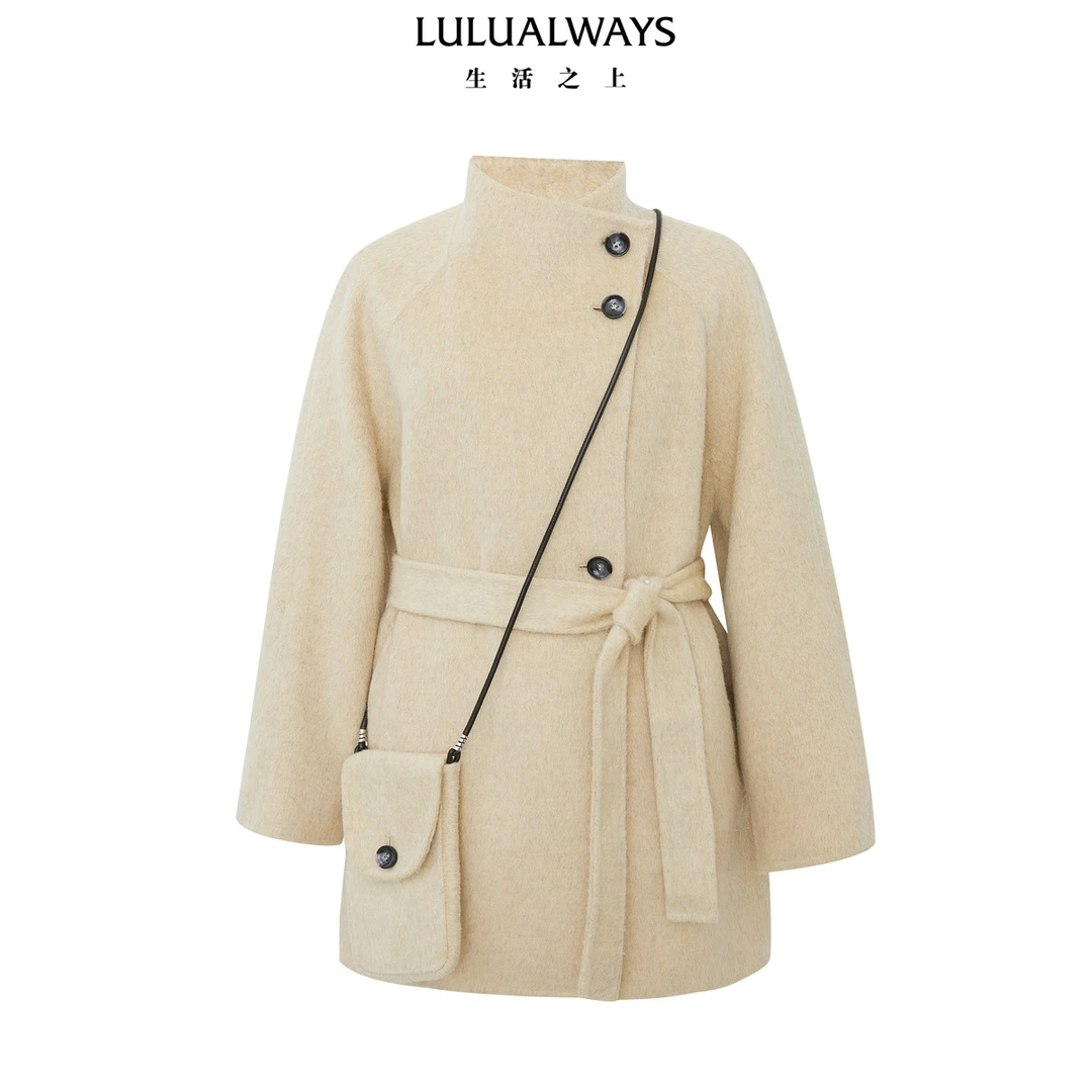 24冬季新款法式俏皮双面呢绵羊毛中长款大衣女