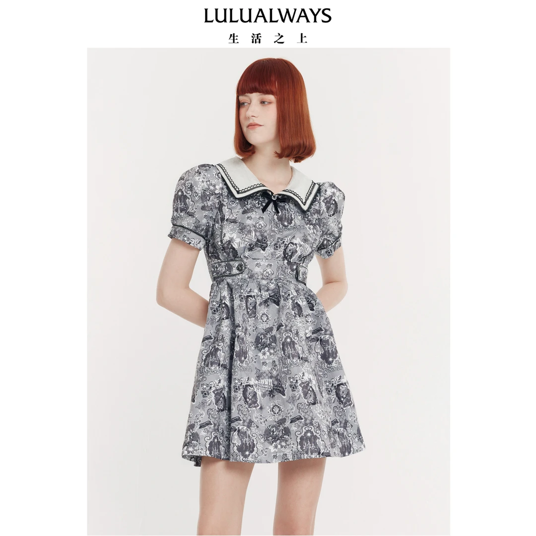 LULUALWAYS减龄俏皮可爱别致印花短款连衣裙