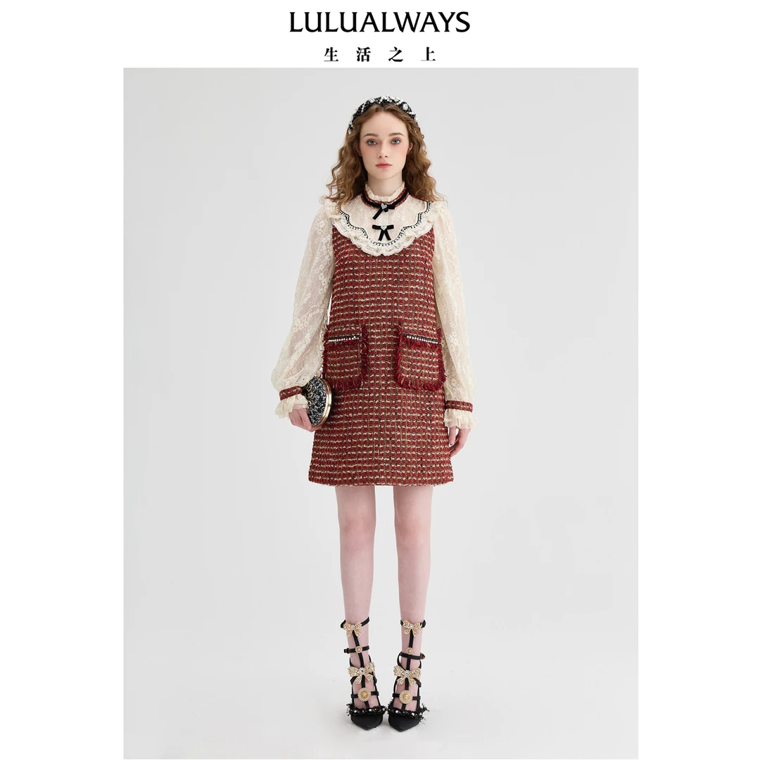LULUALWAYS我爱露露24秋季新款气质甜美通勤复古格调小香风连衣裙