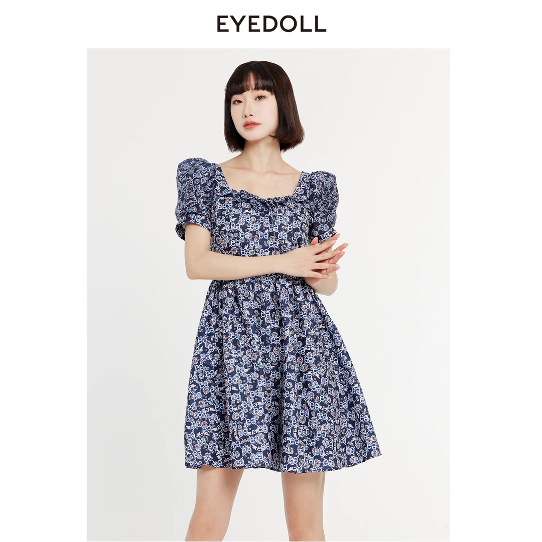 EYEDOLL【商场同款】24春季新款优雅淑女温柔女神范短款连衣裙