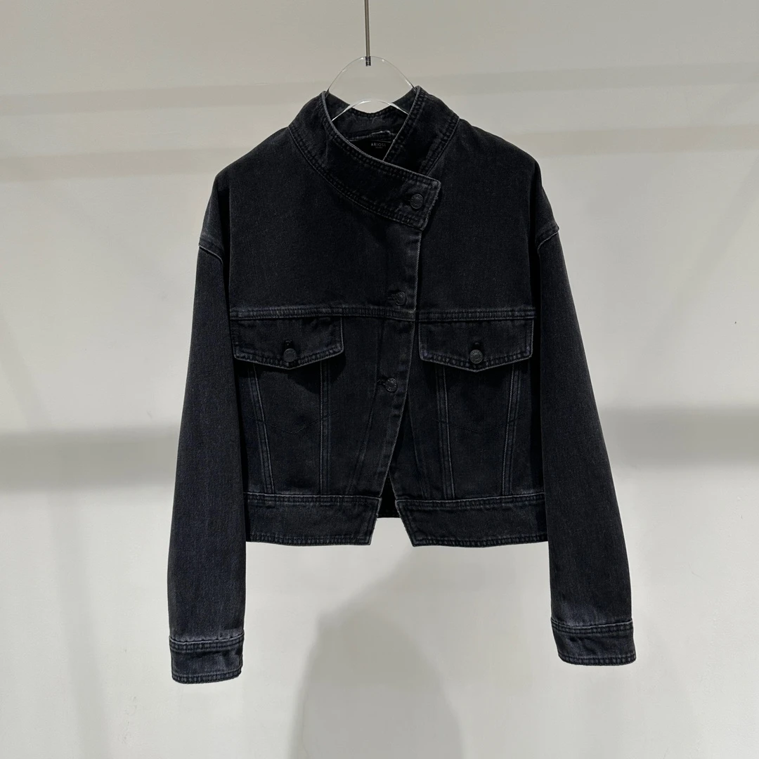 2024秋季新款时尚百搭不对称领宽松牛仔短外套女40811037