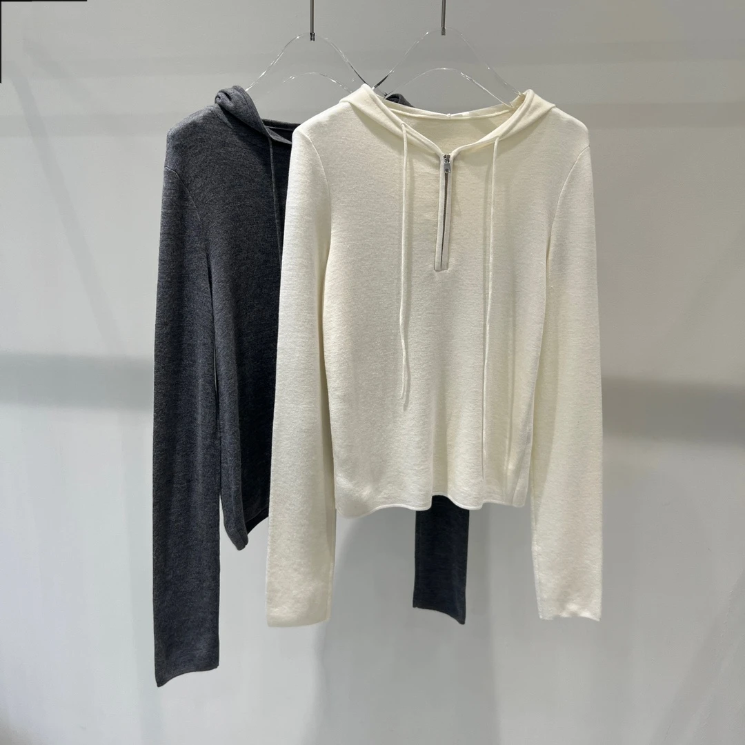 2024秋冬新款长袖拉链针织衫连帽毛衣外套卫衣女40938061