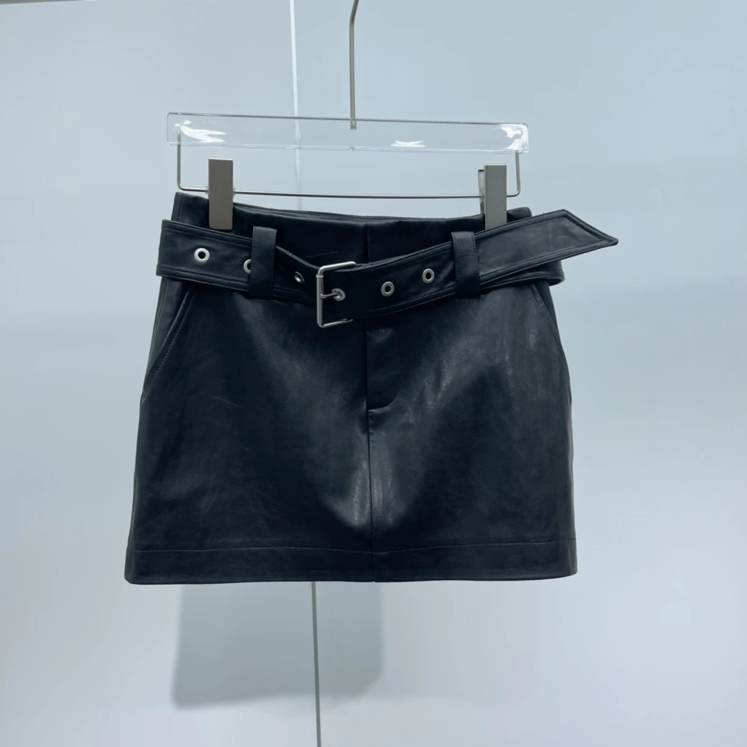 艾家同款2025春季新品款百搭高腰PU皮短裙A字裙半身包裙女113501