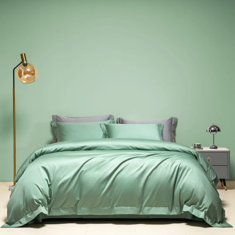 轻奢被套三件套四件套床单床笠款长绒棉纯色床品套件家用亲肤柔软