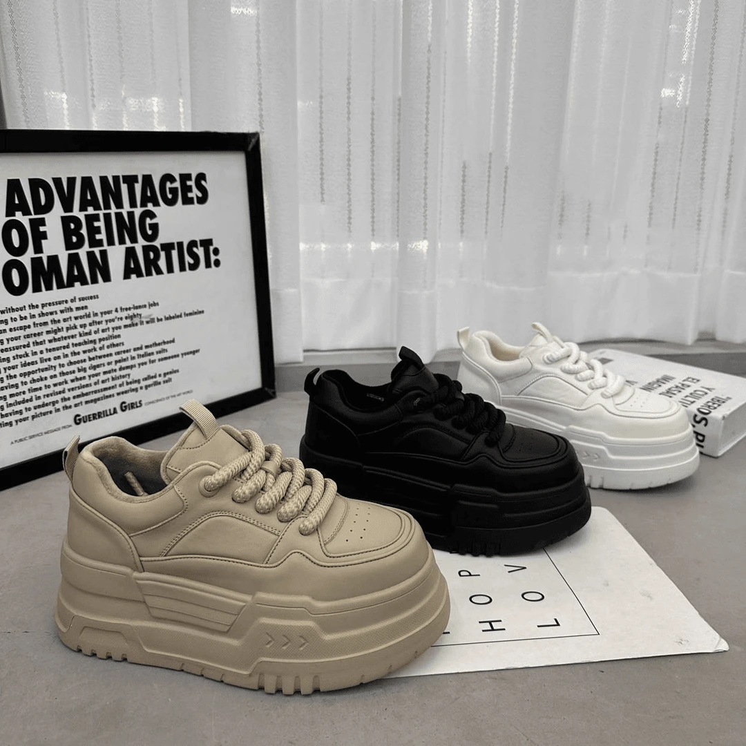 时尚百搭女款小白鞋2024春秋季新款厚底休闲运动鞋增高板鞋老爹鞋