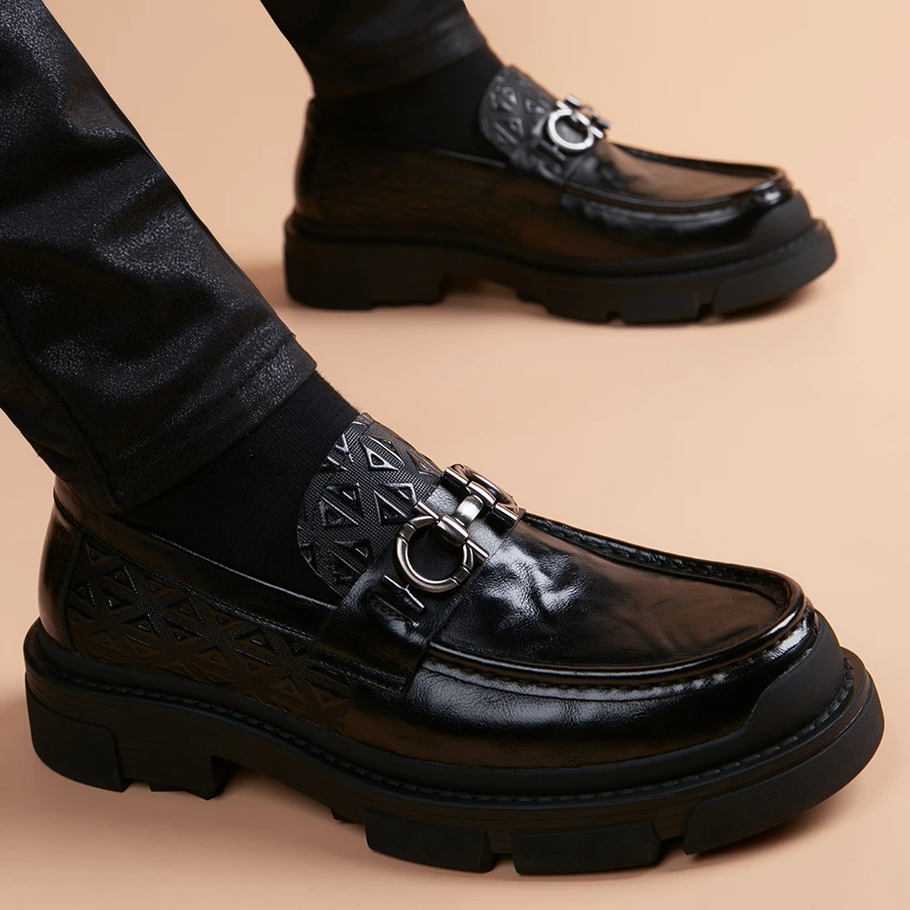 头层牛皮休闲皮鞋男款真皮英伦尤莱特商务休闲鞋厚底一脚蹬乐福鞋