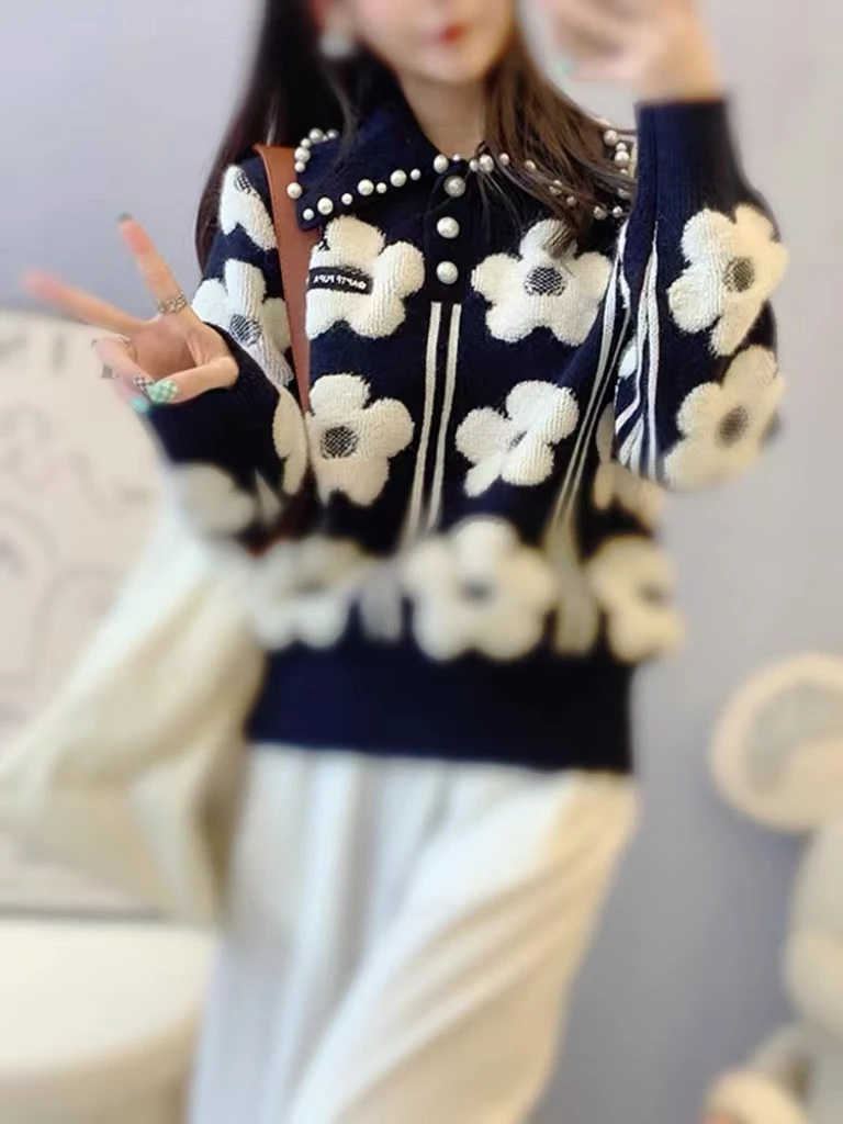 泫雅风立体花朵名媛气质慵懒毛衣Y