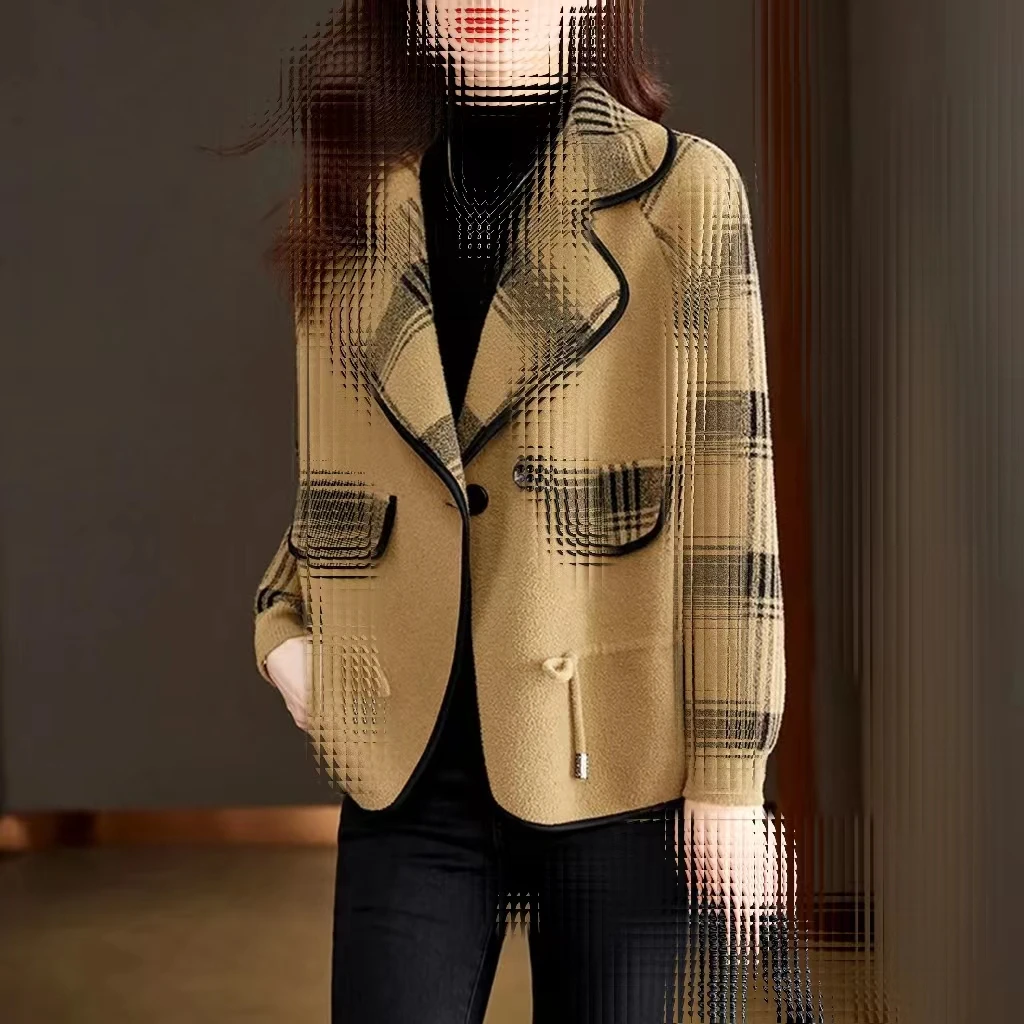 【奥莱专供】S毛呢针织开衫女加厚翻领宽松气质百搭减龄毛衣外套