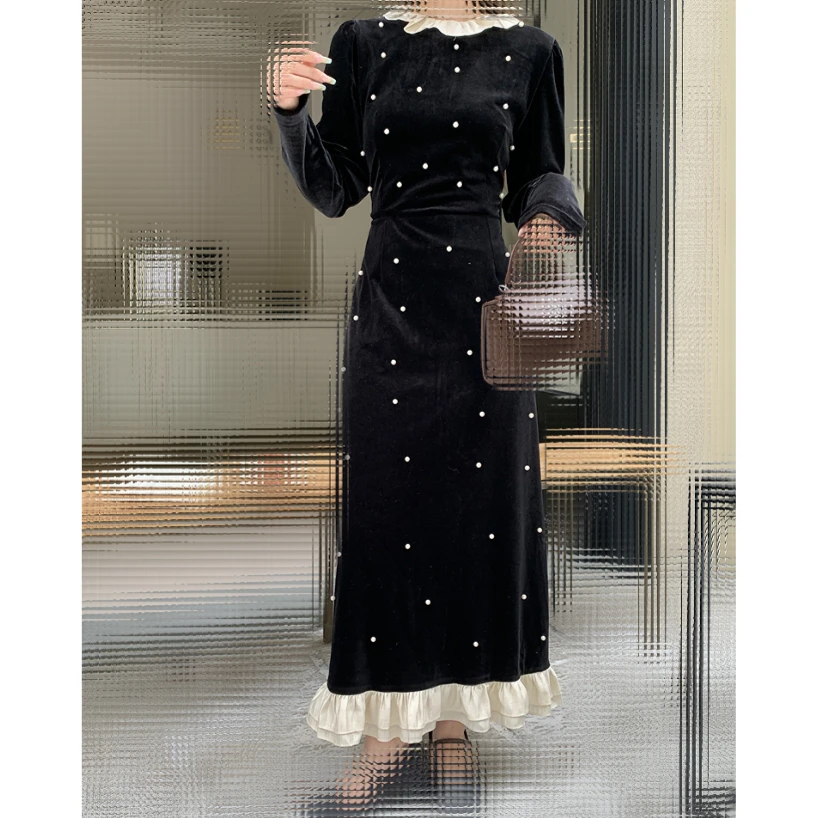 【奥莱专供】M大码冬季年会法式复古赫本风气质丝绒连衣裙