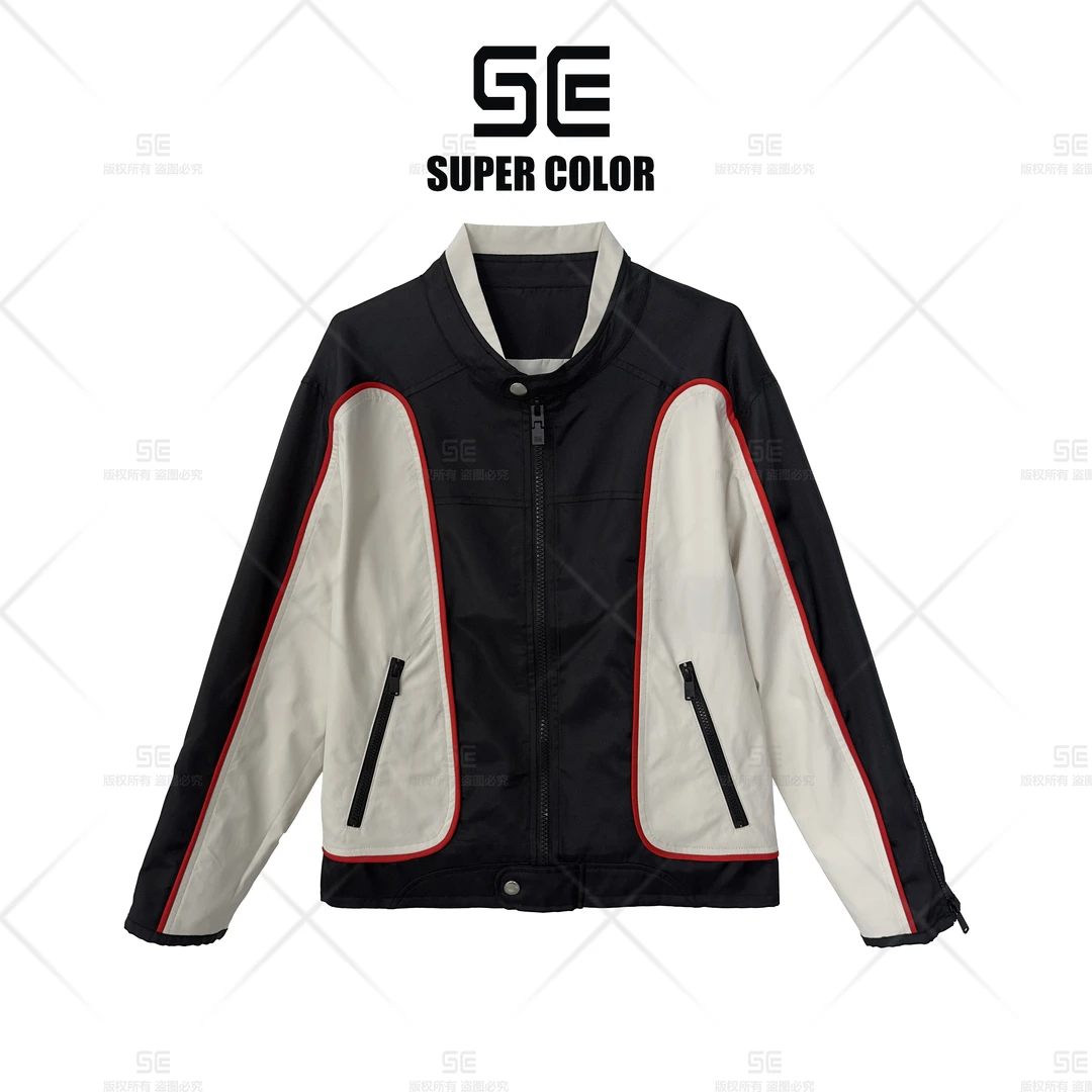 supercolor【黑白拼色机车夹克】24ss//"编号609"新款休闲夹克外套