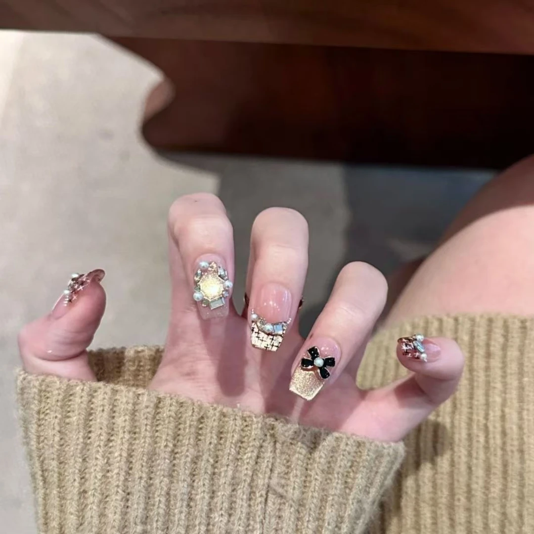 【小香风】金秋猫眼氛围感纯手工光疗穿戴甲富家千金轻奢美甲可拆卸