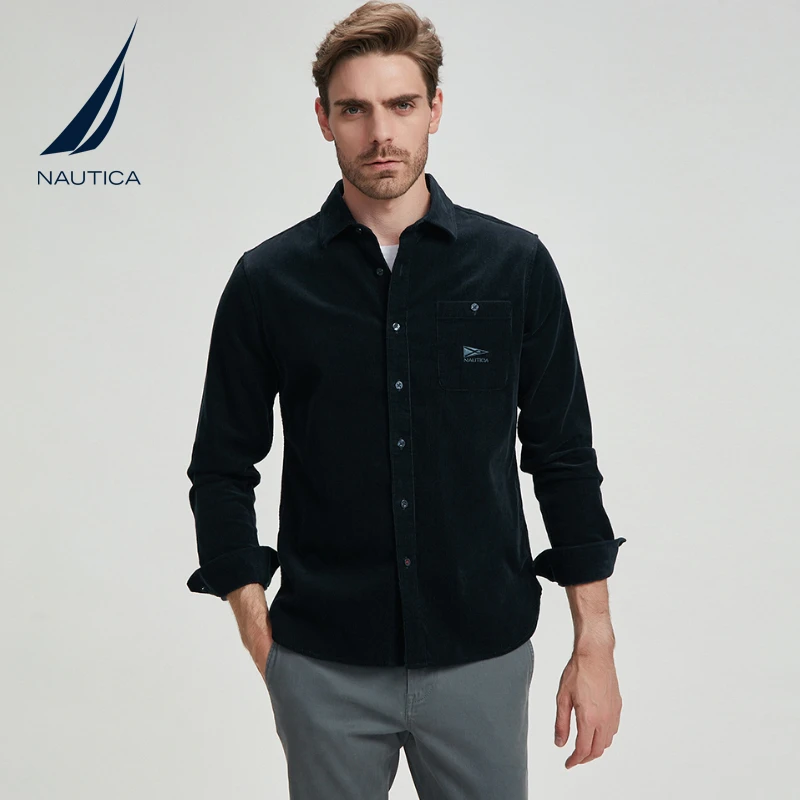 nautica/诺帝卡商务休闲 纯色复古舒适灯芯绒长袖衬衫WO1402