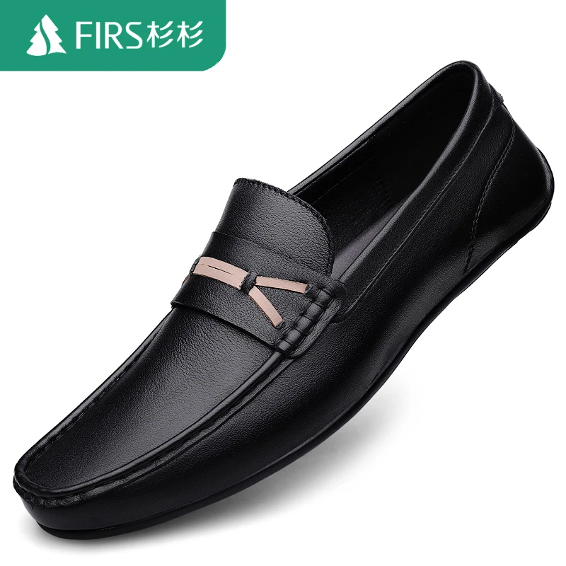 FIRS/杉杉男鞋男士时尚休闲百搭夏季真皮软底舒适中年薄款豆豆鞋