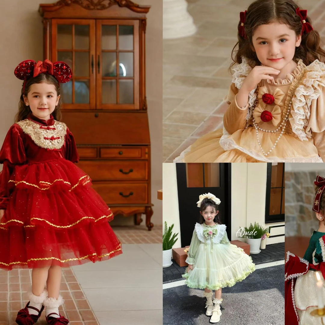 H-女童小女孩拜年服爱莎公主裙库洛米连衣裙