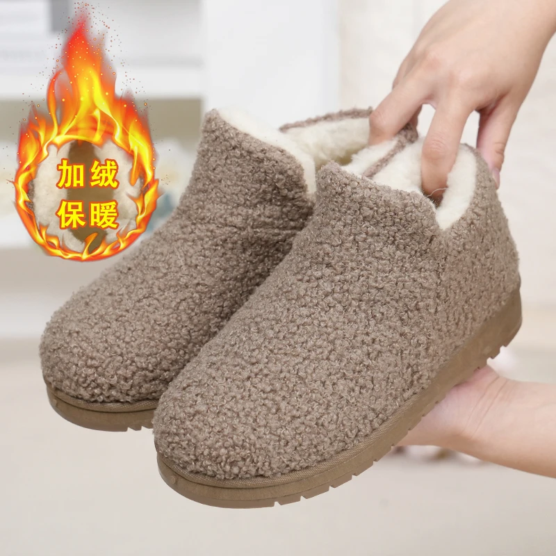 冬季保暖舒适雪地靴一脚蹬懒人平底鞋时尚百搭加厚女士棉靴