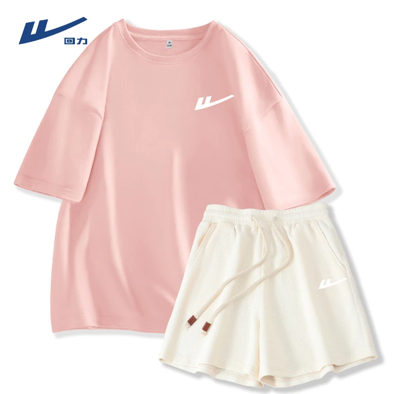 回力洋气休闲装夏季衣服短袖新款短裤两件套百搭宽松套装X