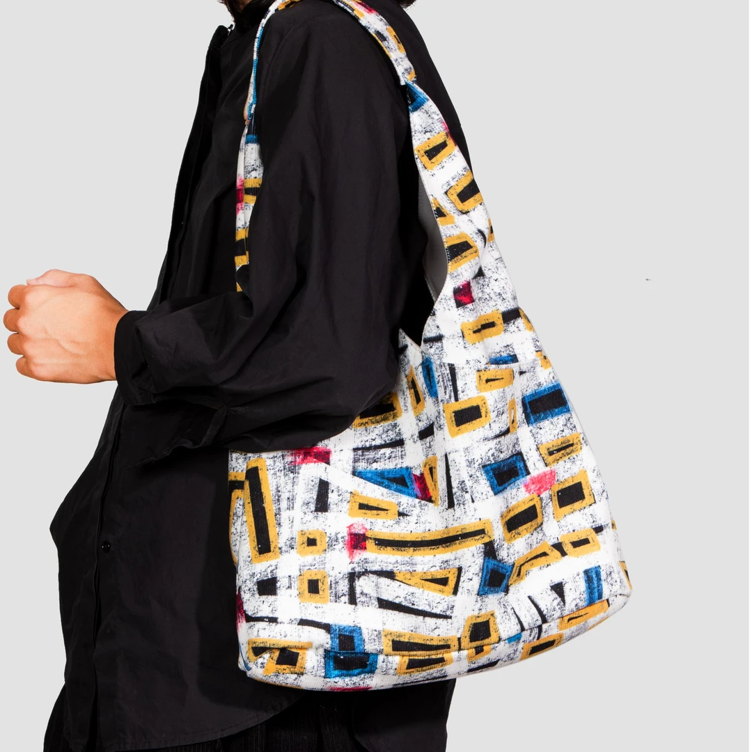 无则艺【插兜包】小众线条时尚百搭轻便夏季印花多口袋黄线条布包