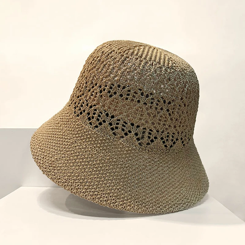帽子女2025春夏新款菱形镂空透气渔夫帽出游度假遮阳盆帽百搭